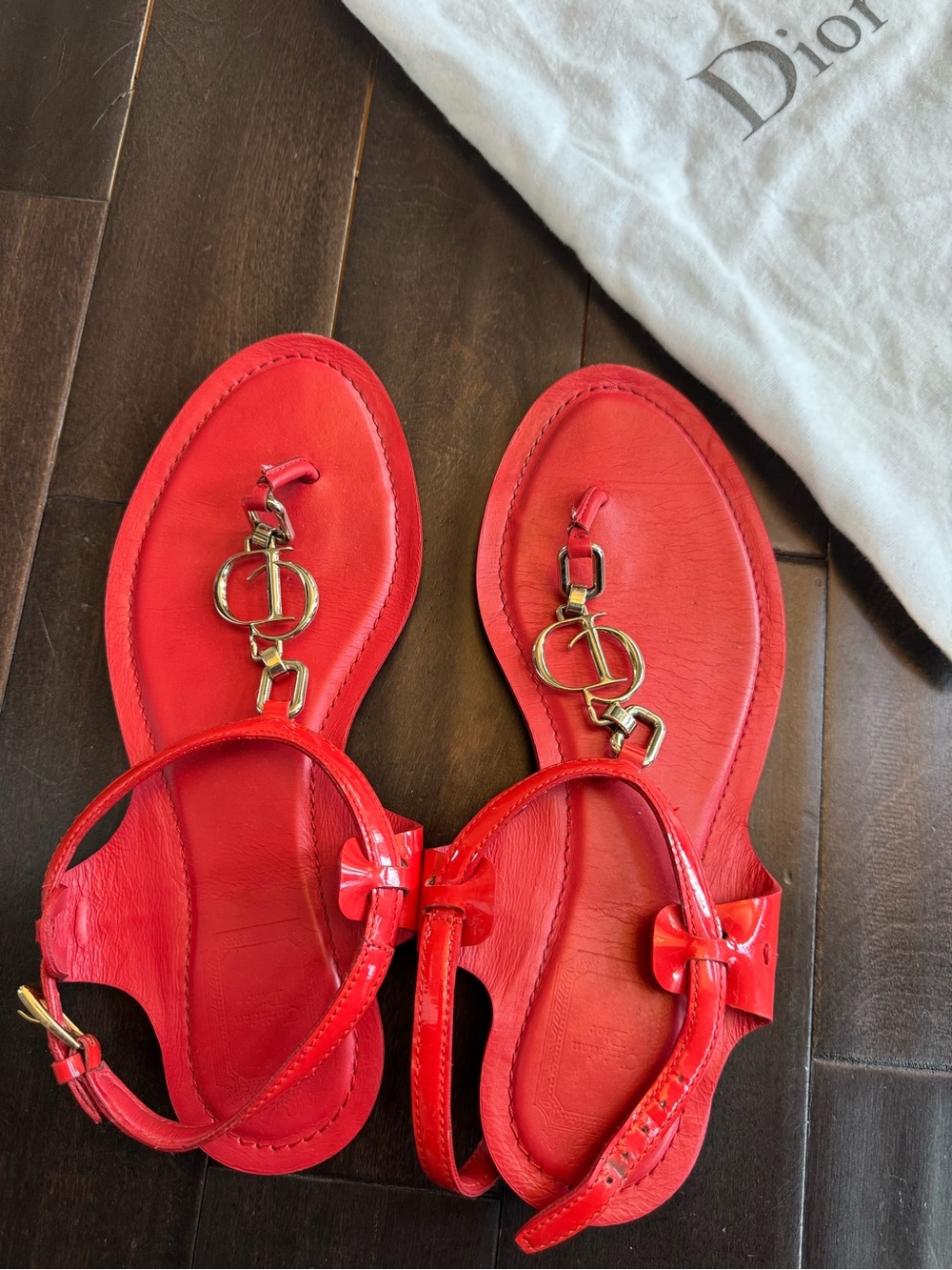 Dior Red Patent Leather Thong Sandals Size 36.5